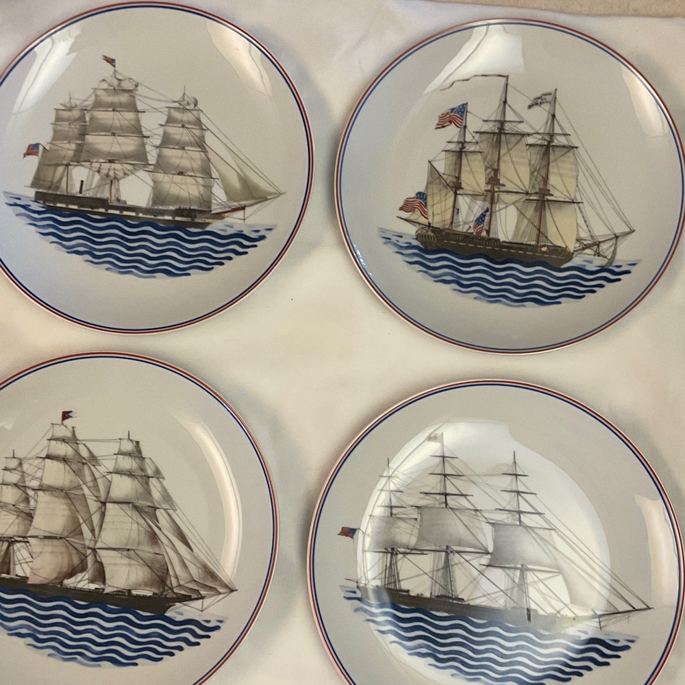 Nautical Sailing Ship Dinner Plates - Set of 4
